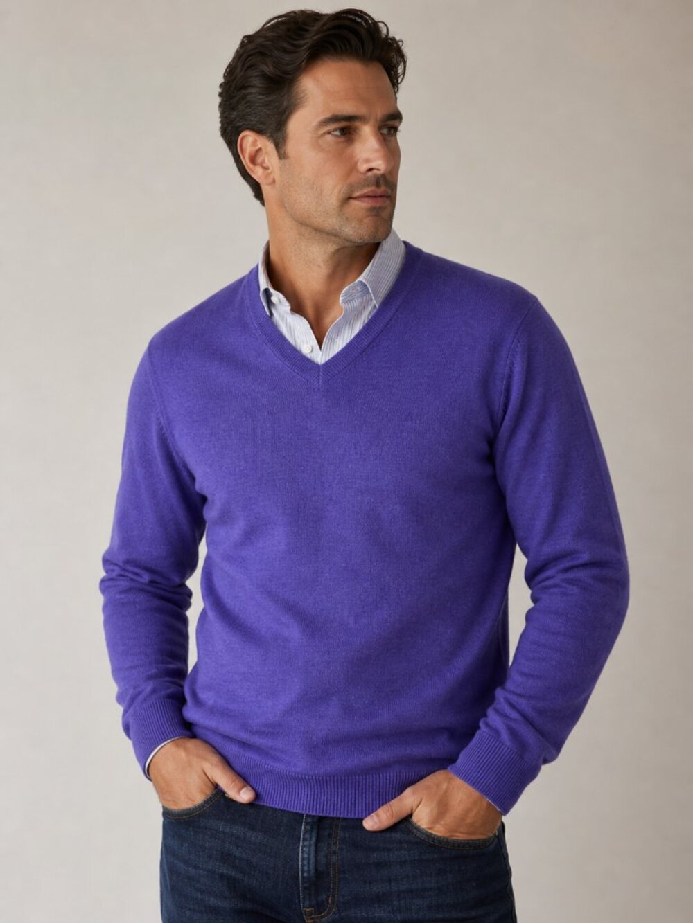 Jeremy Argyle NYC Purple Merino‎ Wool V Neck Sweater Classic Mens XL